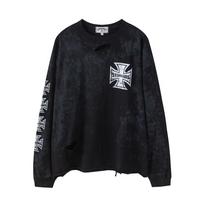 Cross-border trendy brand Saint Louis does dirty damage long-sleeved T-shirt street graffiti cross star top S