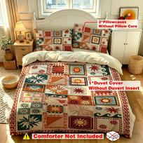 Boho Geometric Duvet Cover Set 3Pcs Patchwork Tribal Aztec Print Bedding Soft Microfiber Comforter Cover 140*200cm/55x79in Single/Twin 3pcs