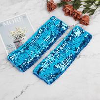 Sparkling Elastic Sequin Half-Finger Gloves for Parties 9x21cm Length blue