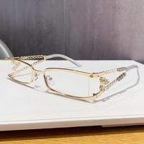 GM new diamond-encrusted high-end Spice Girl glasses metal silver hollow small square frame myopia anti-blue glasses gray