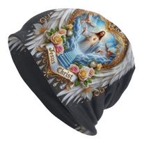 Custom Catholic Jesus Christian Faith Bonnet Homme Hip Hop Knitting Hat For Men Women Warm Winter Beanies Caps One Size gray