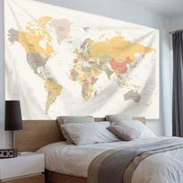 VIKAMA Vintage World Map Tapestry, Polyester Travel Aesthetic Wall Hanging, Living Room Bedroom Study Decor, Gift 150X180CM
