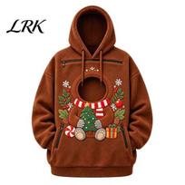 Cozy Polar Fleece Pet Pouch Sweatshirt Christmas Hoodie for Women Men, Oversized Warm Lined Dog Unisex Print Pullover Top Cat Carrier Sweatshirt, M black