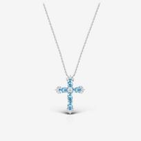 French Premium Summer Versatile Sea Blue Diamond Cross Necklace Santorini Blue Full Diamond Pendant Collarbone Chain Women 45CM white