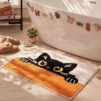 VIKAMA Peeking Black Cat Bath Mat Water Absorbent Anti Slip Alfombra For Bathroom Shower Entrance Cute Pet Cat Home Decor 40X60CM