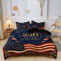 3 Pieces Dark Vintage American Flag Print Duvet Cover Set, Retro Golden Star Ribbon Firework Border Patriotic Print Bedding 135x200cm(53x79inch)&set