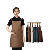 Premium Faux Leather Apron,Heavy Cross Back Straps,Multi Pockets,Unisex,for Cooking,Gardening,BBQ,Cafe,Hair & Nail Work Asian One-size brown