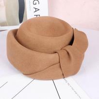 Hat, feminine elegance, big bow, woolen beret, retro styling double top hat adjustable brown