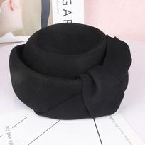 Hat, feminine elegance, big bow, woolen beret, retro styling double top hat adjustable black