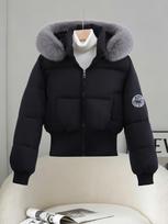 Winter new women's fashion hooded big fur collar cotton clothes piled and thickened casual cotton-padded jacket Xl（ 72.5-85kg ） juoda
