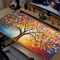 Vibrant Colorful Tree Painting Desk Mat Waterproof Nonslip Extended Mouse Pad 30x80x0.2cm