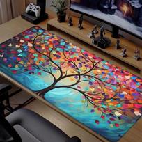 Vibrant Colorful Tree Painting Desk Mat Waterproof Nonslip Extended Mouse Pad 30x80x0.3cm