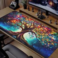 Vibrant Colorful Tree Painting Desk Mat Waterproof Nonslip Extended Mouse Pad 30x80x0.3cm