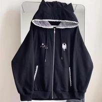 Užtraukiamas gobtuvas Gotikinis Animacinis Kawaii Katės Ausys Y2k Striukė Užtrauktuku Plonas Paltas Pavasaris Ruduo Mielas Core 2000-ųjų Drabužiai Rudens Palaidinės M black