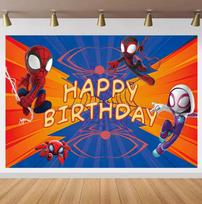 Cartoon Spider-Man and his amazing friends Photography Backdrop Custom Name Children's Birthday Party Decoration Backgro 528 98×71inch/250*180cm