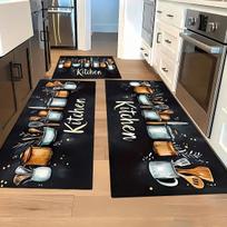 Kitchen Rug with Spoon and Spice Design Bon Appetit Quote Non Slip Floor Mat for Dining Room Home Decor 40X120CM