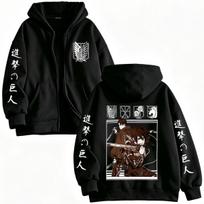 Anime Attack on Titan Mikasa Ackerman Eren Jaeger Zipper Hoodies Men Clothing Fashion Long Sleeves Zip Up Sweatshirts Jackets M juoda