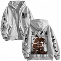 Anime Attack on Titan Mikasa Ackerman Eren Jaeger Zipper Hoodies Men Clothing Fashion Long Sleeves Zip Up Sweatshirts Jackets L gray