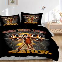 Tung Tung Sahur Adventure Print 3Pcs Bedding Setduvet Cover With 2 Bedropillowcase Home Birthday Gift 135cmx200cm