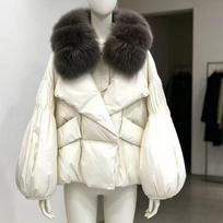 European winter new natural fox big fur collar down jacket women's short thickened warm fashion fur jacket M