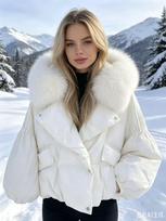 European winter new natural fox big fur collar down jacket women's short thickened warm fashion fur jacket L gray