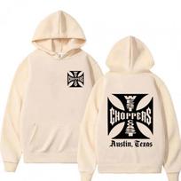 [Cross EU Size] West Coast Iron Cross Choppers Logo Men's Hoodie S beige