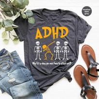 ADHD Awareness Shirt, Mental Health Tshirt, Motivational Clothing, Skeleton Graphic Tees 2XL black
