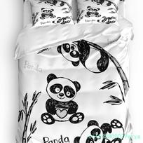 Animal Cute Panda Bamboo Printed Comfort Duvet Cover Pillow Case Home Textile Quilt Cover Boy Kid Teen Girl 3pcs Bedding Set EU single(135x200cm)