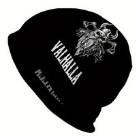 A Men'S Street Style Viking-Themed Knitted Hat - Featuring a Vintage Black And White Warrior Pattern, Made from Durable Knitted Fabric, Comfortable An One Size gray