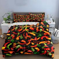 Colorful Chili Pattern Kitchen Set Bedding Set with 1 Duvet Cover 2 Pillowcases Single Double King Queen, Gift AU Single 140X210cm&set