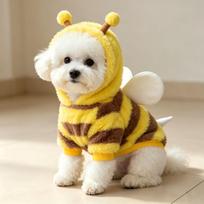 2026 New Cute Bee Pet Costume D-Ring Harness, Striped Fleece 2/4 Leg Dog Cat Winter Hoodie Halloween Cosplay Xl