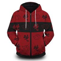 Mens Naruto Anime 3D Print Zip-Up Hoodie Casual Sports Loose Fit Sweatshirt S black