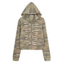 Vintage Camo Hoodie Y2K Napoleon Texture Snap Button Streetwear Sweatshirt Teens L gray