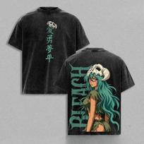 Anime BLEACH Nelliel Kawaii Graphic T Shirt Men Women Washed Cotton Tshirts Vintage Casual Clothing Harajuku Unisex T-shirt Top 4XL black