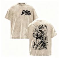 Vintage Washed Jojos Bizarre Adventure Anime Graphic T Shirt Mens Gothic Fashion Cotton Short Sleeve Tshirt Unisex Streetwear L beige