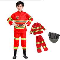 Firefighter Costume Set with Helmet Axe Water Gun Walkie Talkie Outfit Halloween Carnival Party Role Play Uniform 100 red