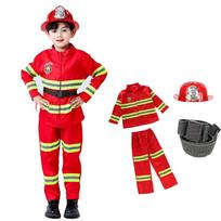 Firefighter Costume Set with Helmet Axe Water Gun Walkie Talkie Outfit Halloween Carnival Party Role Play Uniform 130