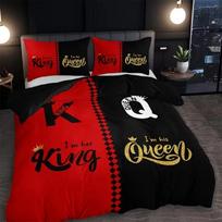 King and Queen Exquisite Print Bedding Set Duvet Cover Pillowcase Single Twin Size Gift for Student Adult 2/3pcs set Home Decor 100x135cm (2pcs)