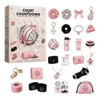 Volleyball Player Birthday Gifts Girl Advent Calendar, 24-Day Sports Accessories Countdown Box Jewelry And Stationery with Hair Ties Charms rožinė