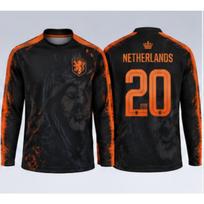 Family Matching Netherlands Football Long Sleeve Jersey, Unisex Soccer Graphic Fan Tee Adults Kids, Casual Sports Match Day Top 3XL black