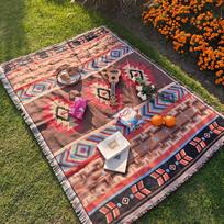 Versatile Western Bohemian Blankets Outdoor Blankets Camping Picnic Blankets Decorative Bed Blankets Checkered Sofa Pads Travel 90x90cm