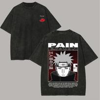 Pain T Shirt Naruto Men Acid Wash Back Print Akatsuki Leader Anime Graphic Cotton Streetwear Rinnegan Vintage Bootleg Tee M black