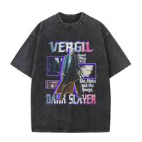 Skalbtas vintažinis žaidimo Devil May Cry Vergil dvipusės spaudos marškinėliai vyrams moterims gotikiniai per dideli trumparankoviai marškinėliai Streetwear 3XL black