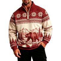 Men's Casual Zip-Up Sweatshirt, Stand Collar Long Sleeve Lined Athletic Top with Print XXL beige