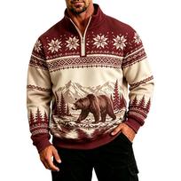 Men's Casual Zip-Up Sweatshirt, Stand Collar Long Sleeve Lined Athletic Top with Print XXL beige