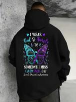 Suicide Prevention Awareness Hoodie - Mental Health Support Pullover with a Teal And Purple Butterfly Design_I'M Wearing Teal And L black