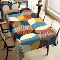 Nordic style geometric printed tablecloth - Vibrant blue, orange and beige rectangular polyester tablecloth.PMJ 60*120inch(152cm*300cm）