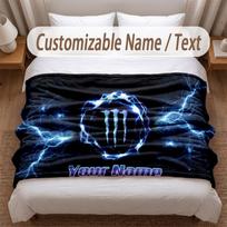 Monster Energy Printed Flannel Blanket Custom Name Text Soft Warm Throw For Bedroom Holiday Gift 80cmx120cm white