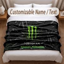 Monster Energy Printed Flannel Blanket Custom Name Text Soft Warm Throw For Bedroom Holiday Gift 150cmx180cm