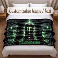 Monster Energy Printed Flannel Blanket Custom Name Text Soft Warm Throw For Bedroom Holiday Gift 100cmx150cm
